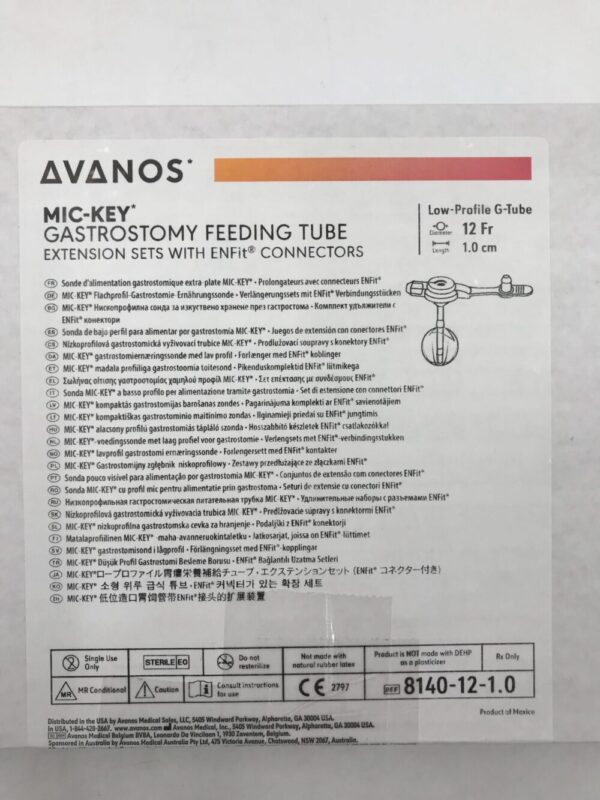 Avanos 8140-12-1.0 Mic-Key* Gastrostomy Feeding Tube Extension Sets with ENFit Connectors Low-Profile G-Tube 12Fr