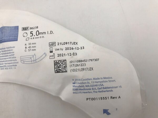 COVIDIEN 86238 Shiley Oral/Nasal Tracheal Tube Cuffless, Non DEHP, Murphy Eye 5.0mm I.D., 6.8mm