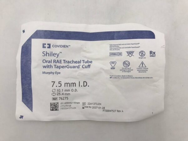 Covidien 76275 Shiley Oral RAE Tracheal Tube with TaperGuard Cuff Murphy I.D.=7.5mm, O.D. 10.1mm