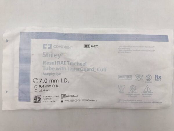 Covidien 96370 Shiley Nasal RAE Tracheal Tube with TaperGuard Cuff Murphy Eye 7.0mm I.D., 9.4mm O.D.