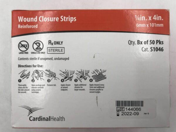 Cardinal Health S1046 Wound Closure Strips Reinforced 1/4in x 4in (6mm x 101mm) (50/Box) (X)