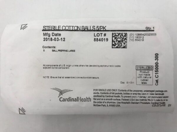 CardinalHealth C15000-300 Sterile Cotton Balls (5/Pack)