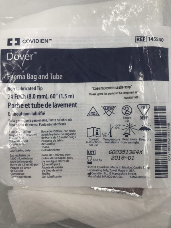 Covidien 145540 Dover Enema Bag and Tube 24Fr/Ch, 60" (X)
