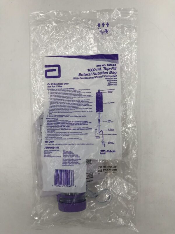 Abbot 52042 Enteral Nutrition Bag with Preattached Patrol Pump Set 1000mL Top-Fill (X)