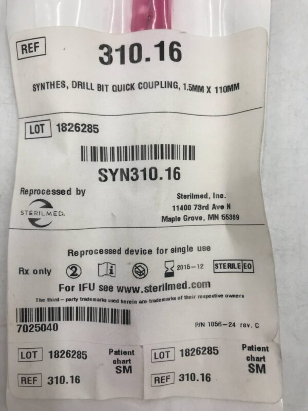 Synthes 310.16 Drill Bit Quick Coupling 1.5mm x 110mm (REPROCESSED) (X)