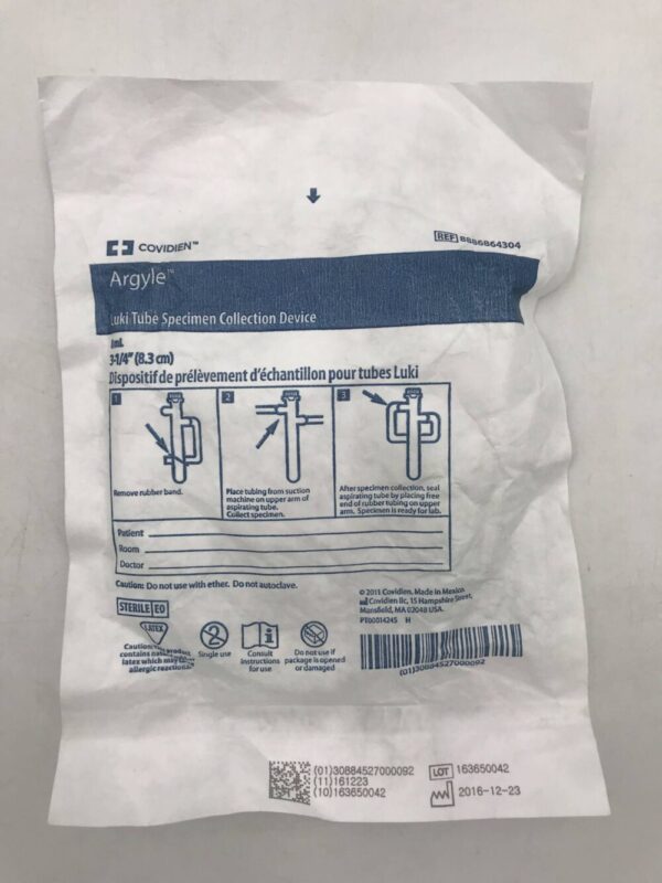 Covidien 8886864304 Argyle Luki Tube Specimen Collection Device 8ml 3-1/4" (8.3cm)