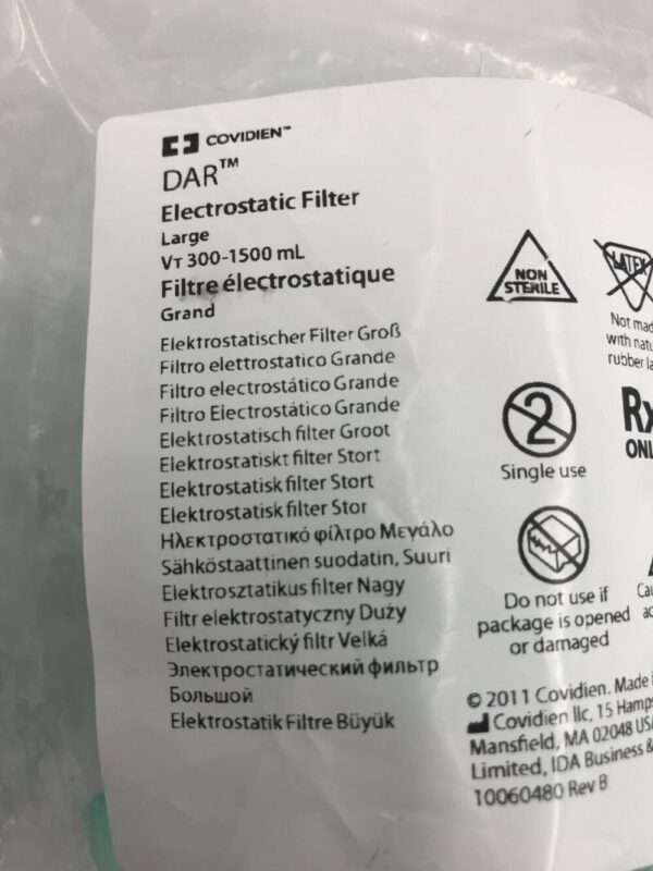 Covidien 350U5865 DAR Electrostatic Filter Large Vt 300-1500mL (X)