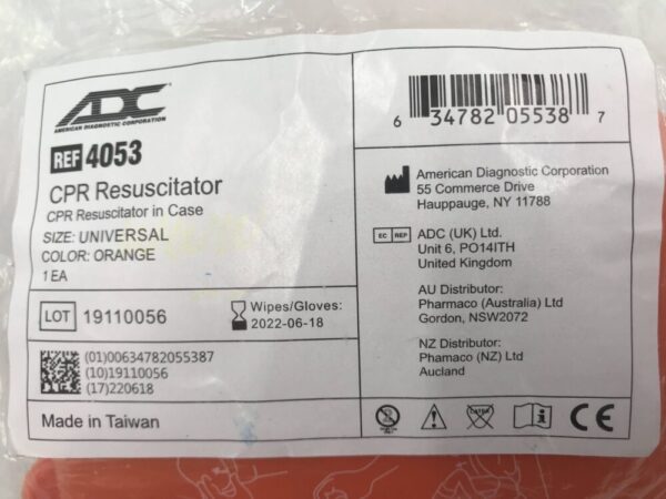American Diagnostic Corporation 4053 CPR Resuscitator Size Universal Orange (X)