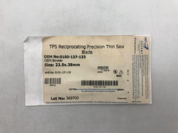 STRYKER 5100-137-133 TPS Reciprocating Precision This Saw Blade 22.5x38mm (REPROCESSED)(X)