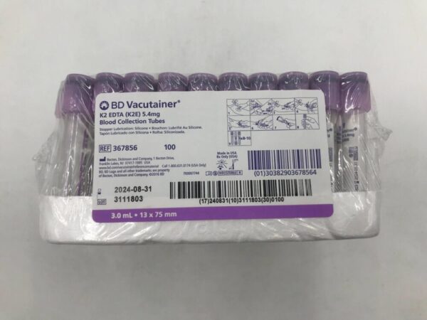 BD 367856 Vacutainer K2 EDTA 5.4mg Blood Collection Tubes (100/Pkg)