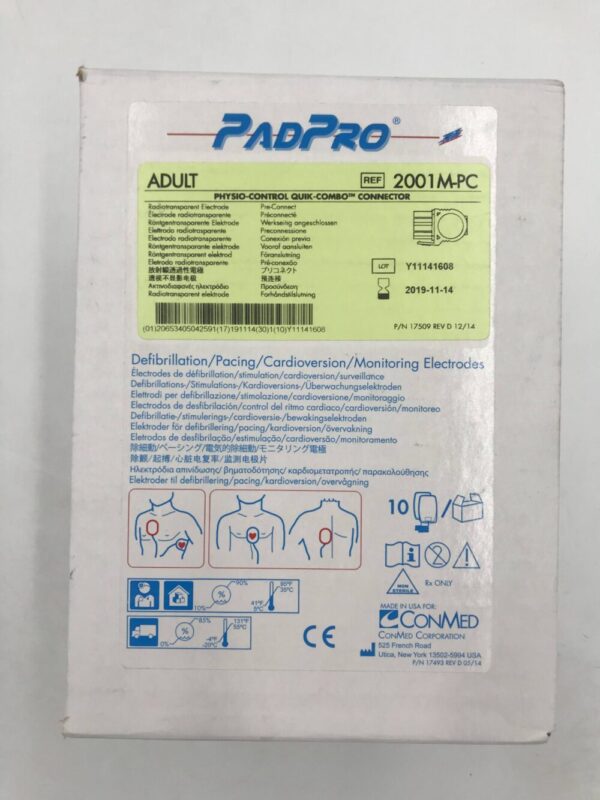ConMed 2001M-PC PadPro Adult Physio-Control Quick-Combo Connector Radiotransparent Electrode (10/Box)(X)
