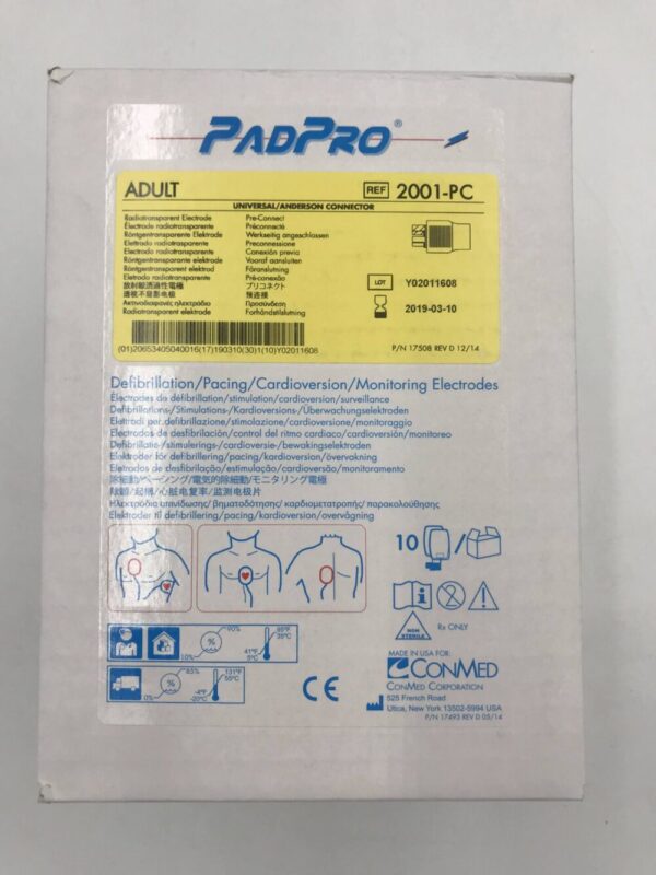 CONMED 2001-PC PadPro Adult Universal/Anderson Connector Radiotransparent Electrode (10/Box)(X)