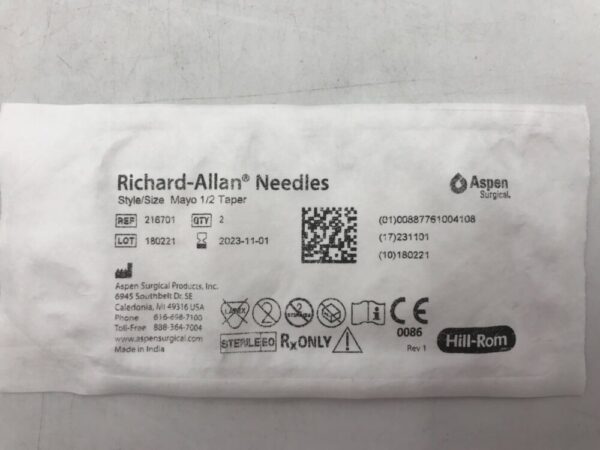 ASPEN SURGICAL 216701 Richard-Allan Needles Style/Size Mayo 1/2 Taper (2/Pkg)(X)