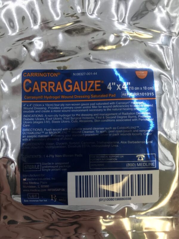 Medline CRR101015 Carrington CarraGauze Carrasyn Hydrogel Wound Dressing Saturated Pad 4" x 4"(X)