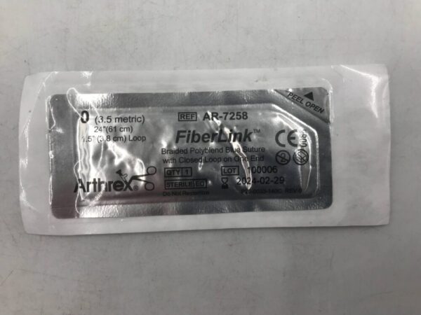 ARTHREX AR-7258 FiberLink Braided Polyblend Blue Suture w/Closed Loop on One End 0, 24in(X)
