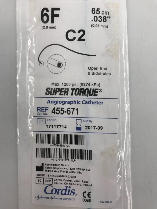 Cordis 455-671 Super Torque C2 Angiographic Catheter 6F 65cm (X)