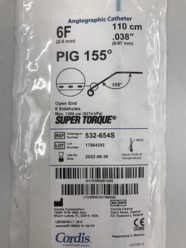 Cordis 532-654S Super Torque Pig 155° Angiographic Catheter 6F 110cm (X)
