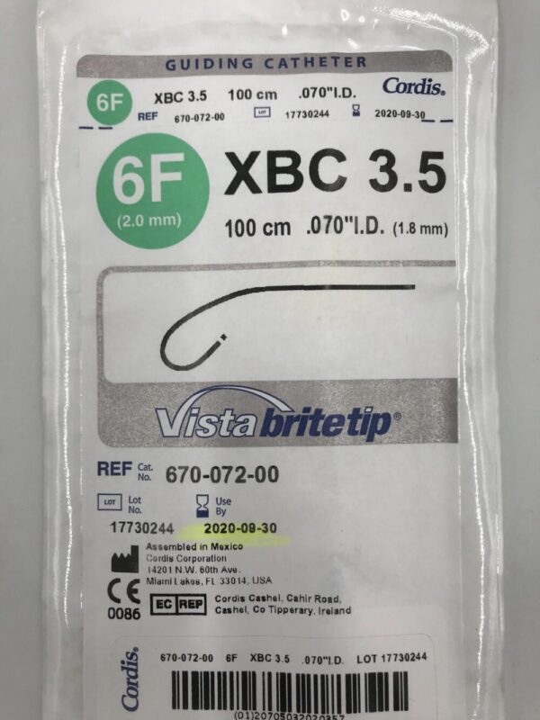 Cordis 670-072-00 Vista Britetip XBC 3.5 Guiding Catheter 6F 100cm (X)
