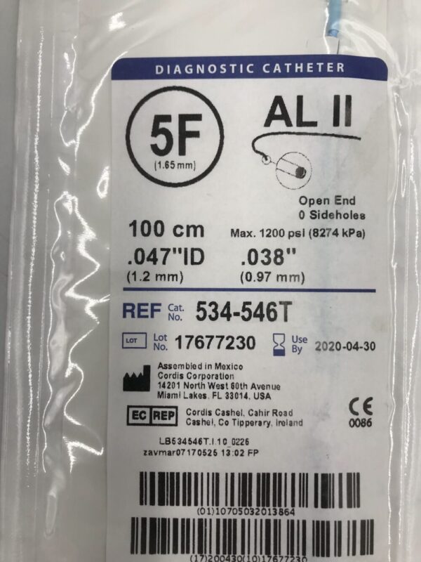 Cordis 534-528T Infiniti Thrulumen JR 4 MOD Diagnostic Catheter 5F 100cm (X)