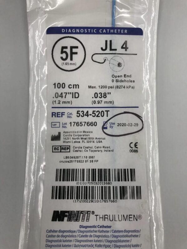 Cordis 534-520T Infiniti Thrulumen JL 4 Diagnostic Catheter 6F 100cm (X)