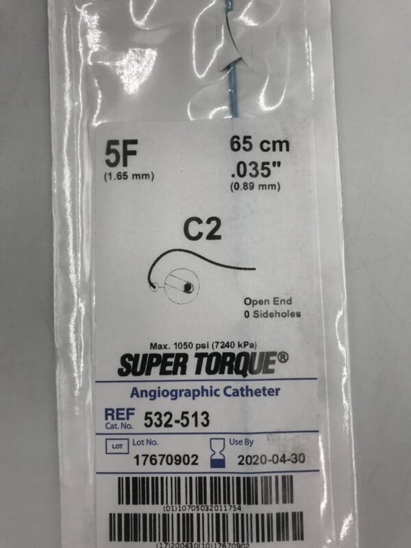 Cordis 532-513 Super Torque C2 Angiographic Catheter 5F 65cm (X)