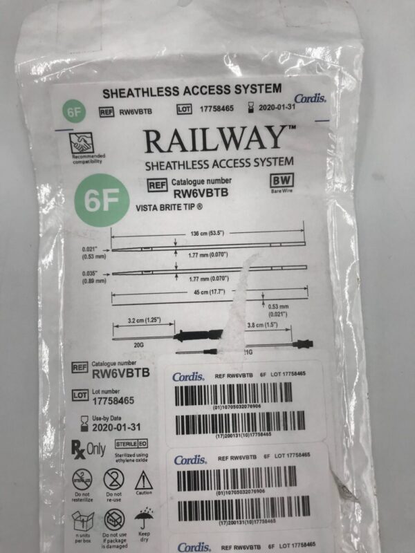 Cordis RW6VBTB RailWay Sheathless Access System Vista Brite Tip 6F (X)