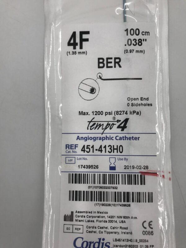 Cordis 451-413H0 Tempo4 BER Angiographic Catheter 4F 100cm (X)
