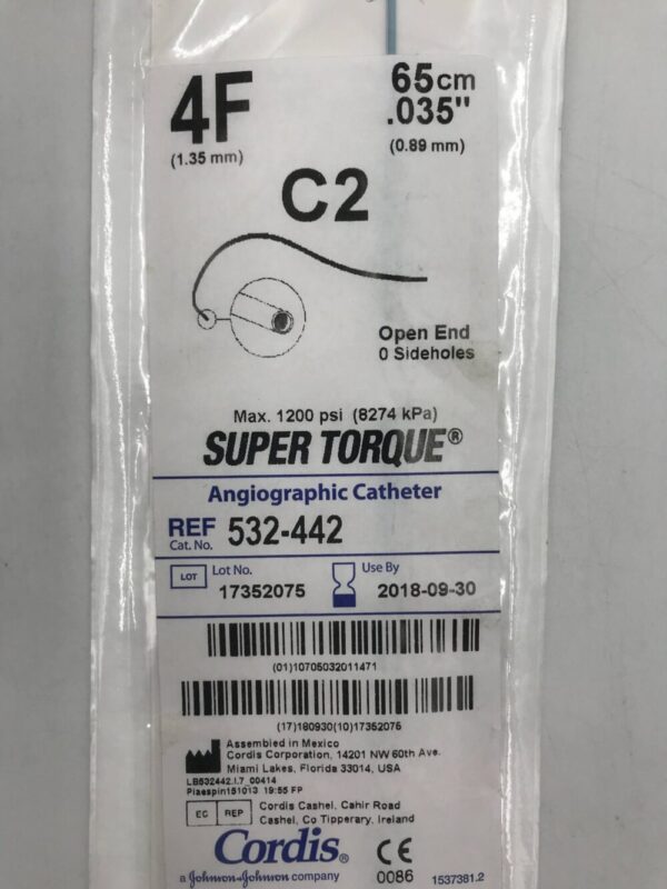 Cordis 532-442 Super Torque C2 Angiographic Catheter 4F 65cm (X)