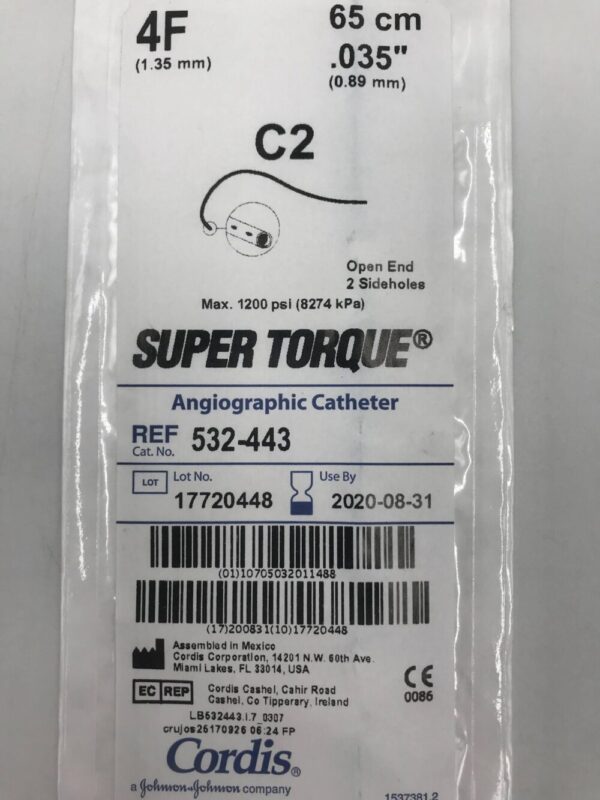 Cordis 532-443 Super Torque C2 Angiographic Catheter 4F 65cm (X)