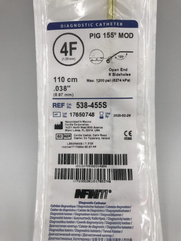 Cordis 538-455S Infiniti PIG 155° MOD Diagnostic Catheter 4F 110cm (X)