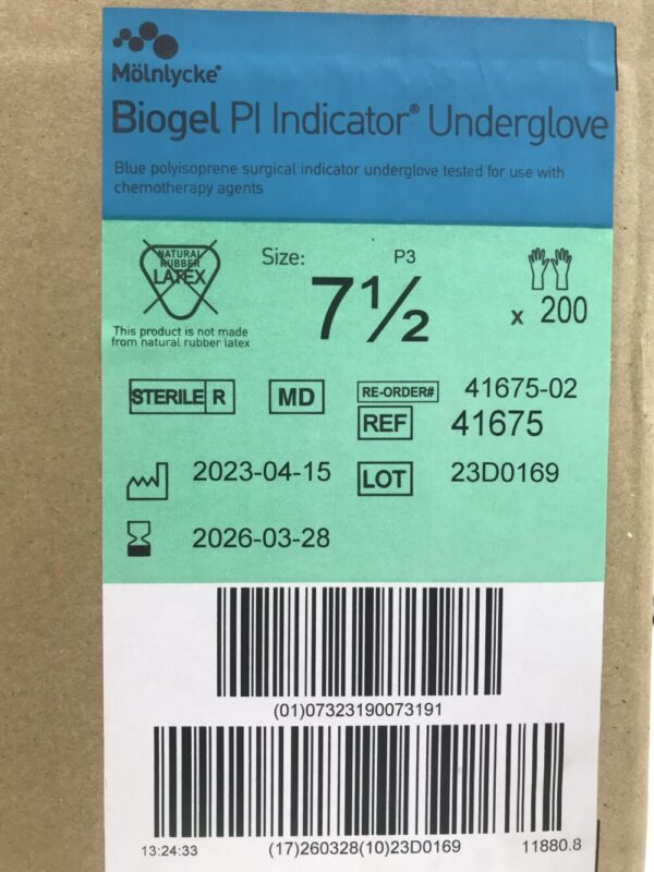 Molnlycke 41675 Biogel PI Indicator Underglove Size 7-1/2  (200Pairs/Case)