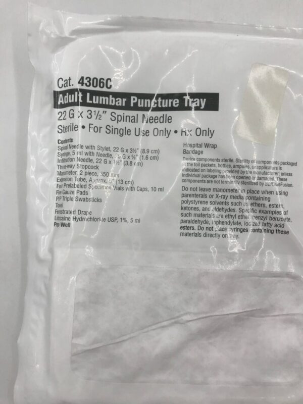 CareFusion 4306C Adult Lumbar Puncture Tray 22G x 3 1/2in(X)
