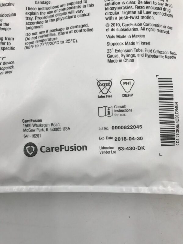 CareFusion 4341B Thoracentesis Tray w/Catheter 14Ga x 2in (X)