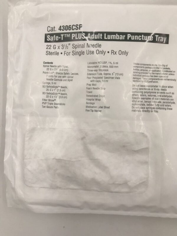 CareFusion 4306CSP Safe-T PLUS Adult Lumbar Puncture Tray 22G x 3 1/2in(X)