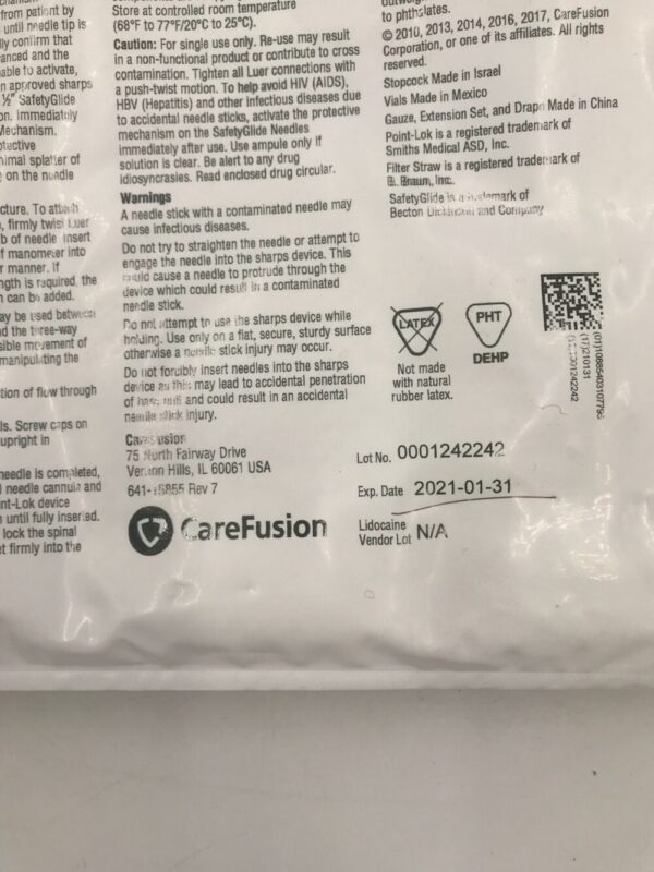 CareFusion 4306CSP Safe-T PLUS Adult Lumbar Puncture Tray 22G x 3 1/2in(X)