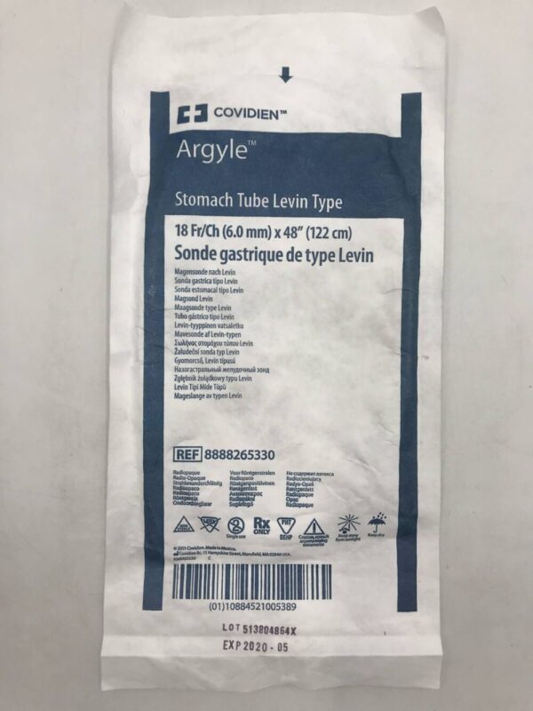 Covidien 8888265330 Argyle Stomach Tube Levin Type 18Fr/Ch (6.0mm) x 48" (122cm) (X)