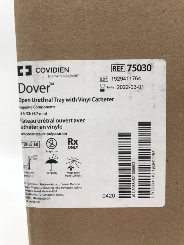 Covidien 75030 Dover Open Urethral Tray with Vinyl Catheter 14Fr/Ch (4.7mm) (20/Box) (X)