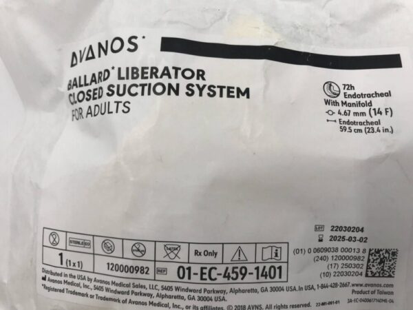 Avanos 01-EC-459-1401 Ballard Liberator Closed Suction System For Adults 14F