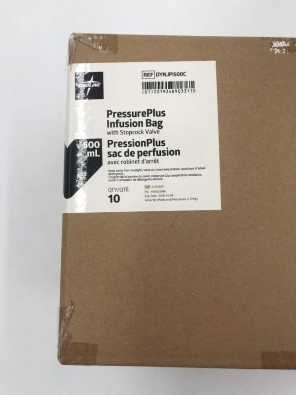 MEDLINE DYNJPI500C PressurePlus Infusion Bag w/Stopcock Valve 500mL (10/Case)