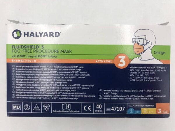 Halyard 47107 Fluidshield 3 Fog-Free Procedure Mask ASTM Level 3 (40/Box)