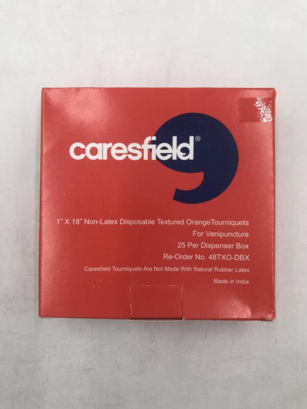 CARESFIELD 48TXO-DBX Non-Latex Disp Textured Orange Tourniquets for Venipuncture 1x18in (25/Box)