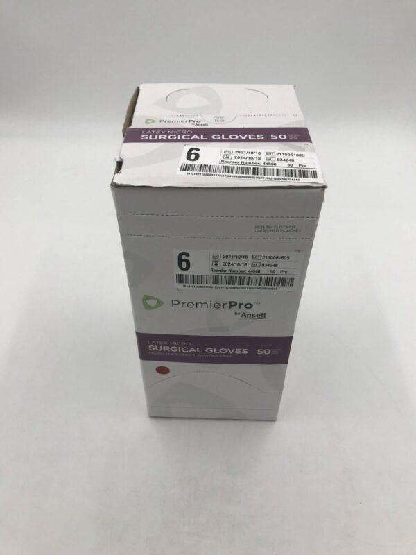 Ansell 44560 PremierPro Latex Micro Surgical gloves Micro Thickness Powder-Free Size 6 (50 Pairs per Box)
