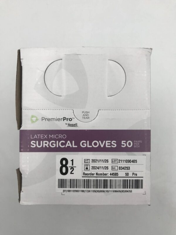 Ansell 44585 PremierPro Latex Micro Surgical Gloves  Size 8.5 (50 Pairs per Box)
