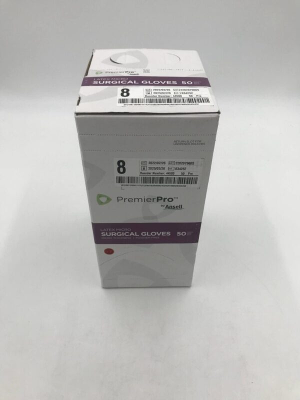Ansell 44580 PremierPro Latex Micro Surgical Gloves Size 8 (50 Pairs Per Box)