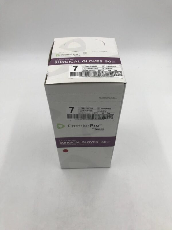 Ansell 44570 PremierPro Latex Micro Surgical Gloves Micro Thickness Powder-Free Size 7 (50 Pairs Per Box)