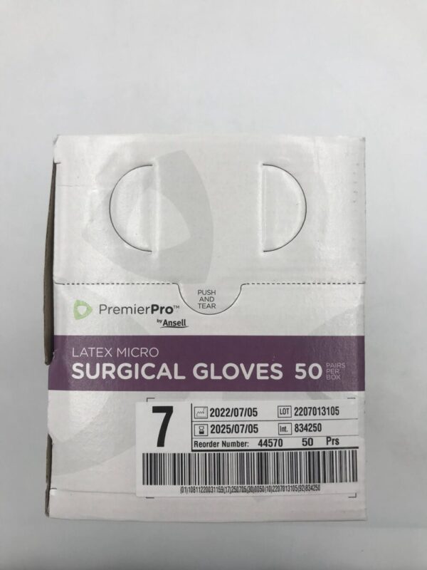 Ansell 44570 PremierPro Latex Micro Surgical Gloves Micro Thickness Powder-Free Size 7 (50 Pairs Per Box)