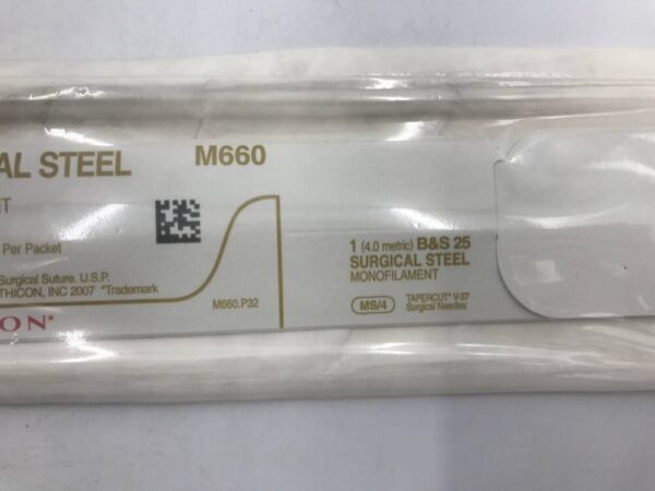 Ethicon M660 Surgical Steel 316L Stainless Steel Monofilament 1 (4.0m) 40mm 1/2c Tapercut MS/4 (X)