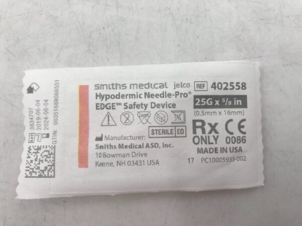 Smiths Medical 402558 Hypodermic Needle-Pro Edge Safety Device 25G x 5/8in (0.5mm x 16mm) (100/Bag)