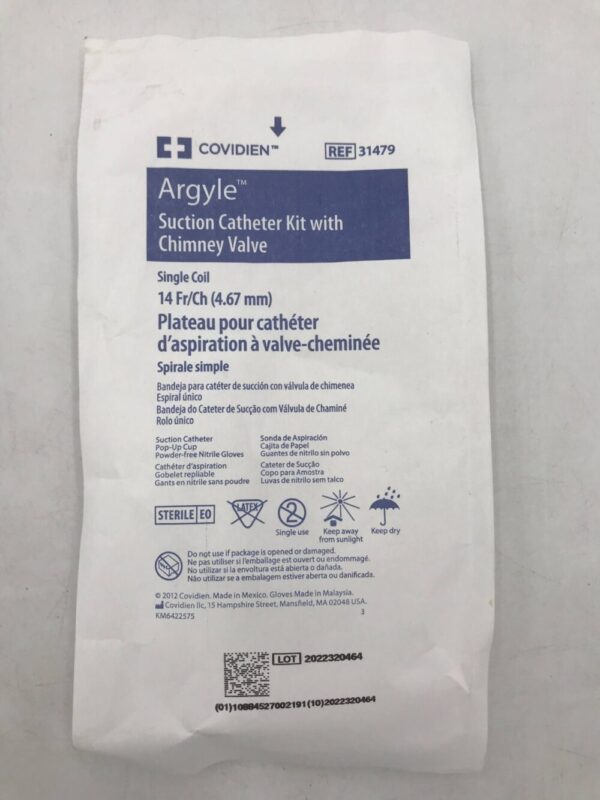 Covidien 31479 Argyle Suction Catheter Kit with Chimney Valve Single Coil 14Fr/Ch (4.67mm)