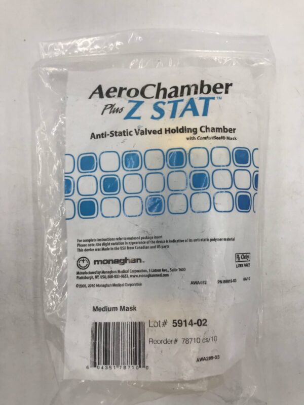Monaghan 78710 AeroChamber Plus Z Stat Anti-Static Valved Holding Chamber Medium Mask